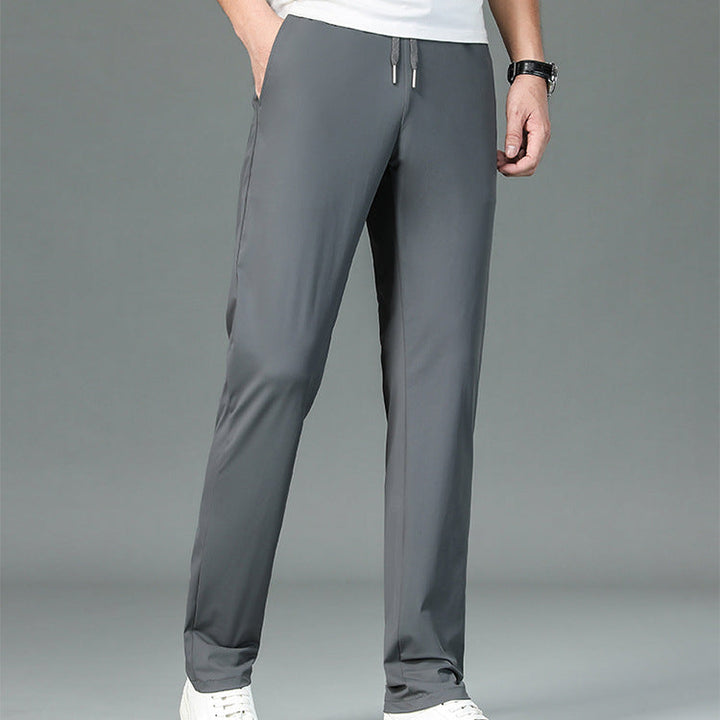 Men's High Stretch Ice Silk Pants Drawstring Casual Summer Pants with Pocket - AIGC-DTG