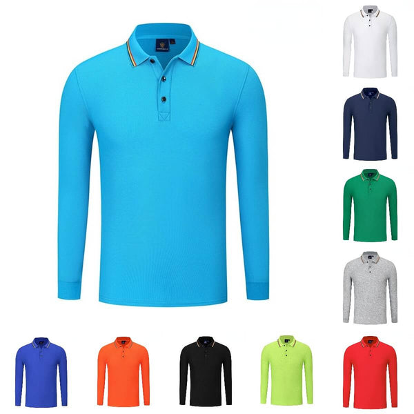 Men's Pique Cotton Interlock Color Long Sleeve Polo Work Shirt - AIGC-DTG