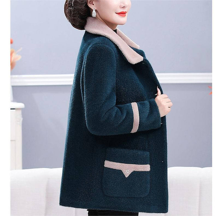 Women's Winter Lapel Solid Color Casual Velvet Jacket - Simple & Elegant - AIGC-DTG