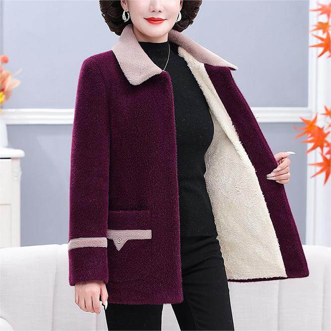 Women's Winter Lapel Solid Color Casual Velvet Jacket - Simple & Elegant - AIGC-DTG