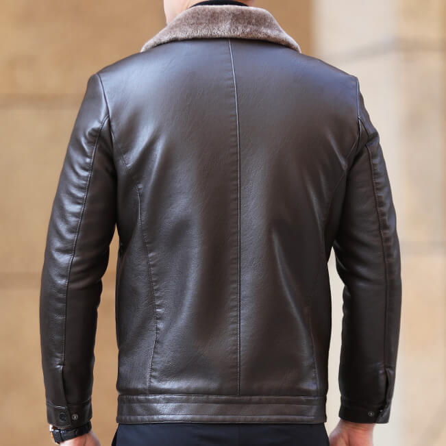 Men's Winter Lapel Fleece Leather Jacket, Up To 250 lbs - AIGC-DTG