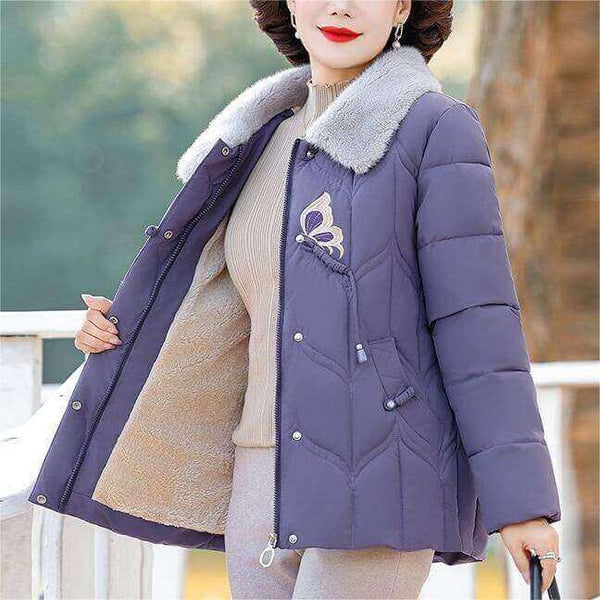 Women's Winter Velvet Lapel Jacket Coat-Butterfly Pattern - AIGC-DTG