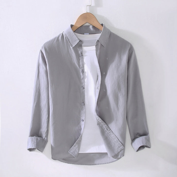 Men's Casual Cotton and Linen Long Sleeve Shirt - AIGC-DTG