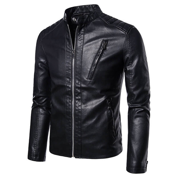 Men's PU Leather Motorcycle Jacket Slim Fit Jacket - AIGC-DTG