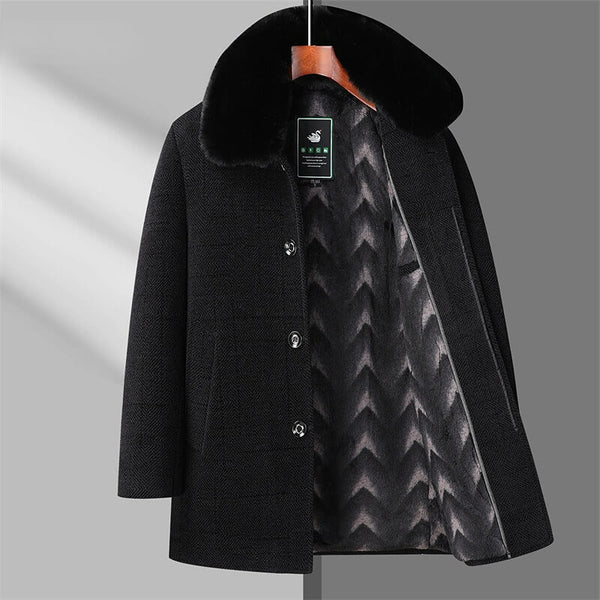 Men's Faux Fur Collar Coat Fleece Lined Warm Coat - AIGC-DTG