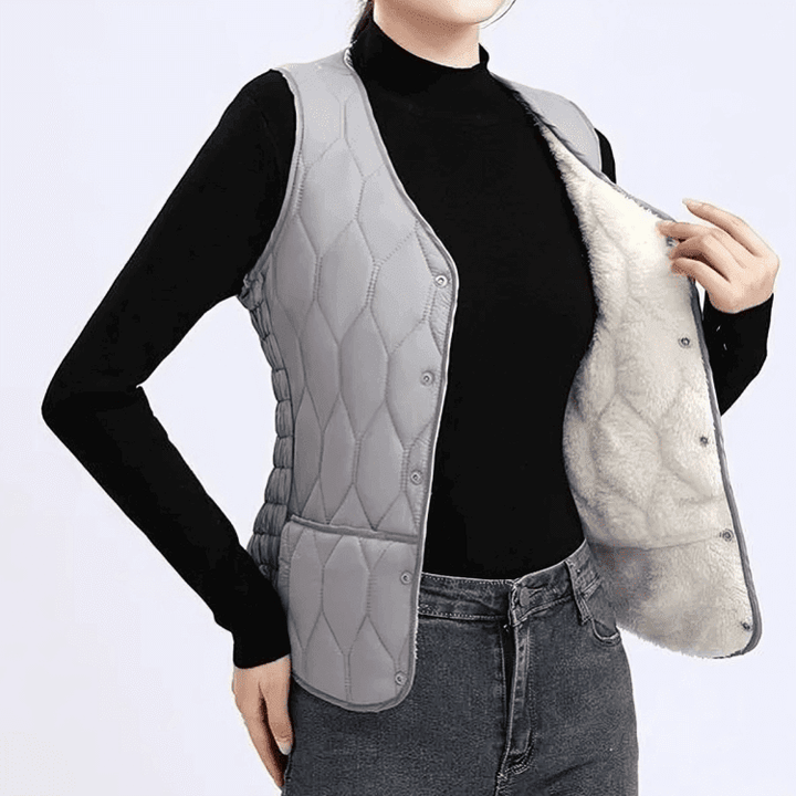 Women's Puffer Vest Fleece Lined Warm Sleeveless Vest - AIGC-DTG