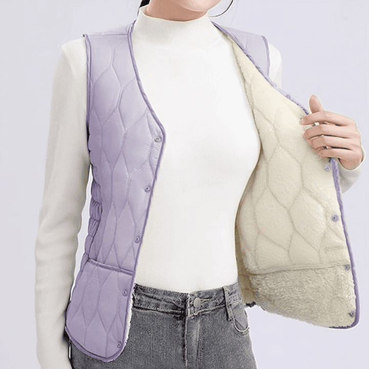 Women's Puffer Vest Fleece Lined Warm Sleeveless Vest - AIGC-DTG