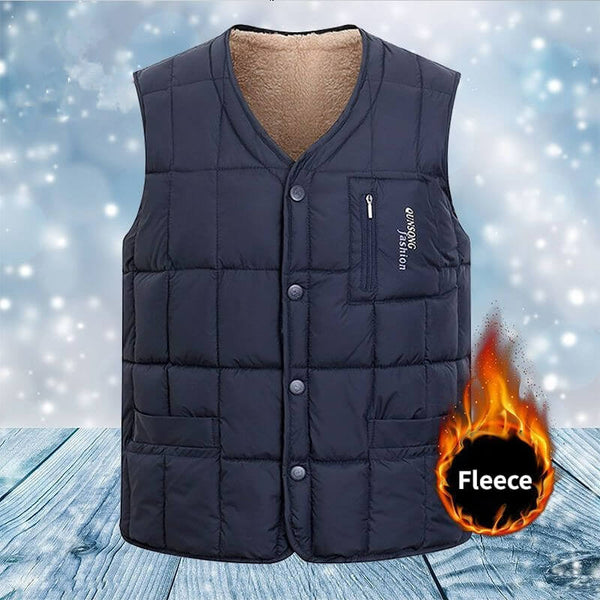Men's Sherpa Lined Warm Fleece Vest with Pockets - AIGC-DTG