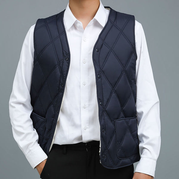 Men's Down Cotton Vest Pockets Quilted Vest - AIGC-DTG