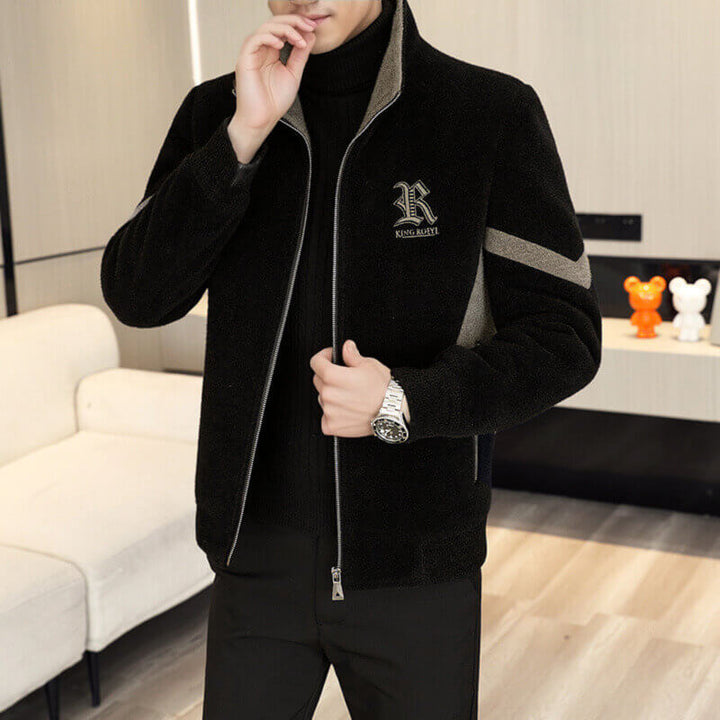 Stand Collar Fleece-lined Woolen Fashion Men's Coat - AIGC-DTG