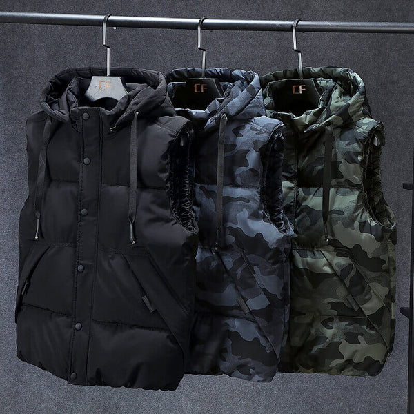 Men's Vest Detachable Hood Plus Size Padded Puffer Vest - AIGC-DTG