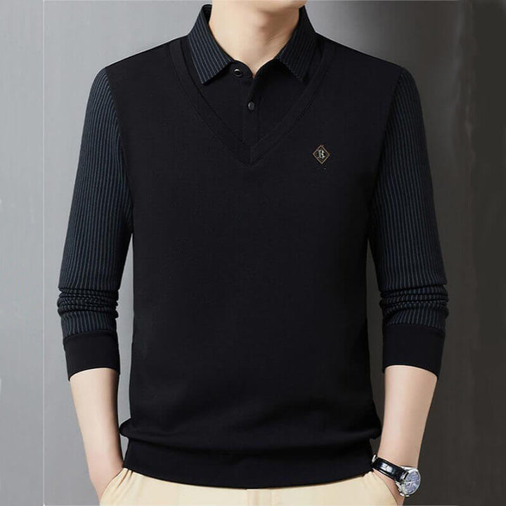 Men's Fleece-Lined Polo Shirt Warm and Stylish T-Shirt - AIGC-DTG