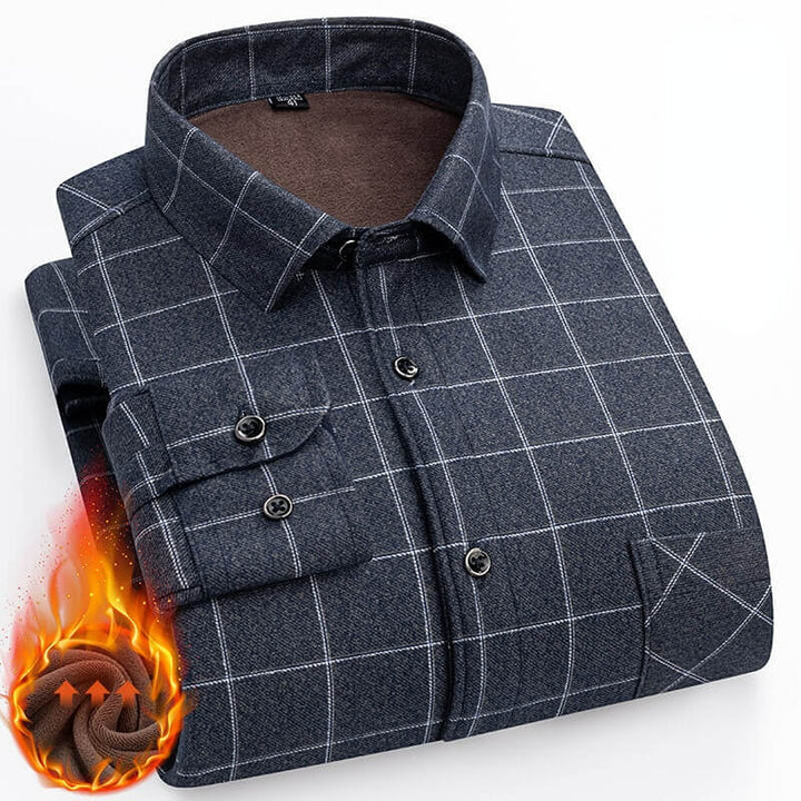 Men's Plaid Fleece Lined Shirt Casual Business Shirt - AIGC-DTG