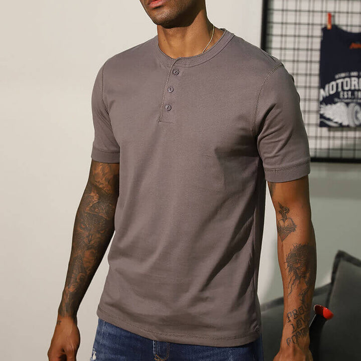 Men's Short Sleeve Cotton Henley T-shirt 7 Colors - AIGC-DTG
