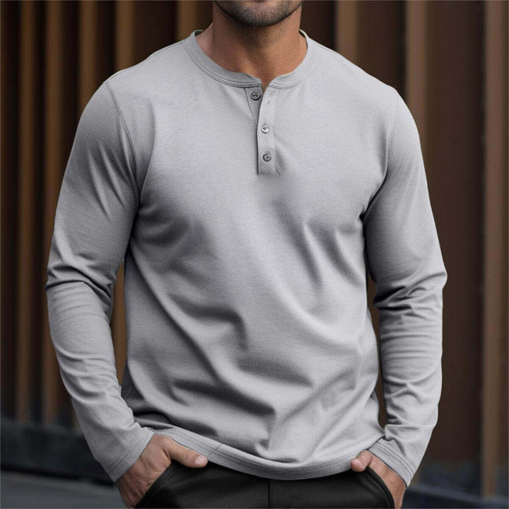 Men's Classic Cotton long Sleeve Henley Shirt 7 Colors - AIGC-DTG