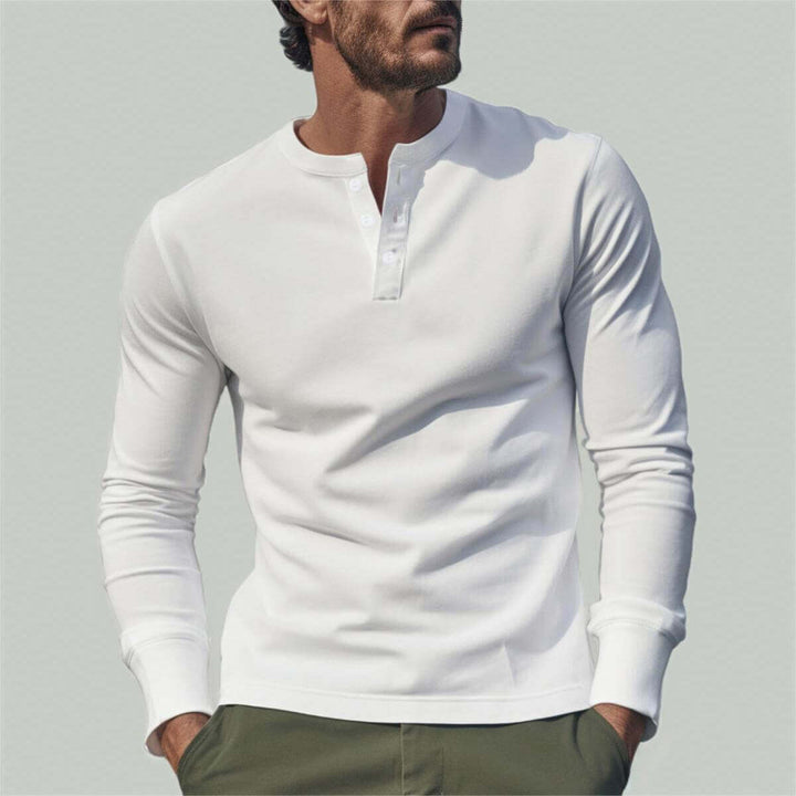 Men's Classic Cotton long Sleeve Henley Shirt 7 Colors - AIGC-DTG