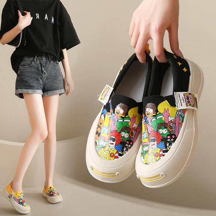 Ladies Cartoon Graffiti Canvas Shoes Loafers - AIGC-DTG