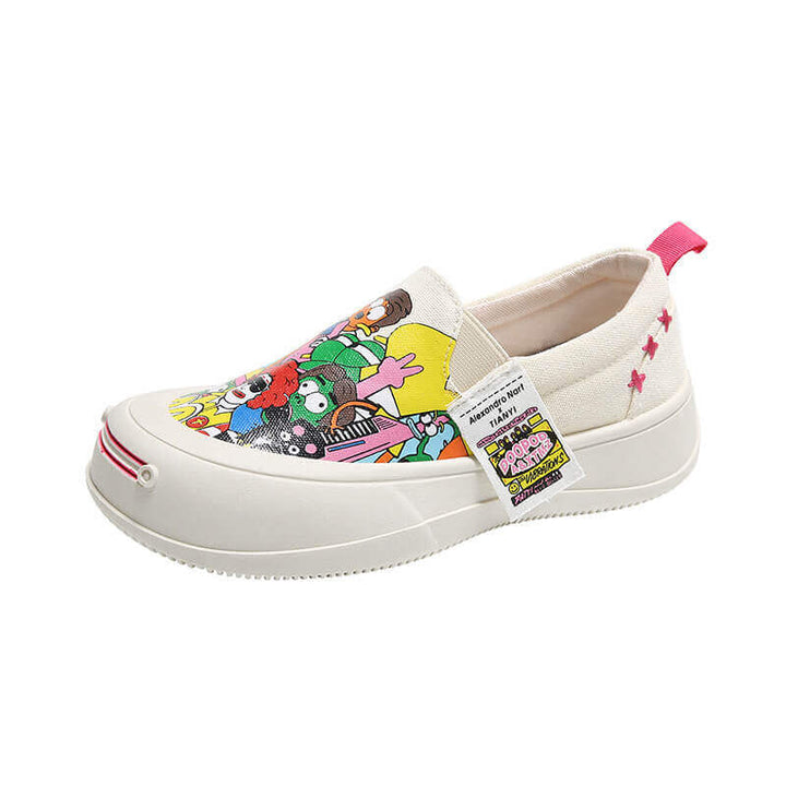 Ladies Cartoon Graffiti Canvas Shoes Loafers - AIGC-DTG