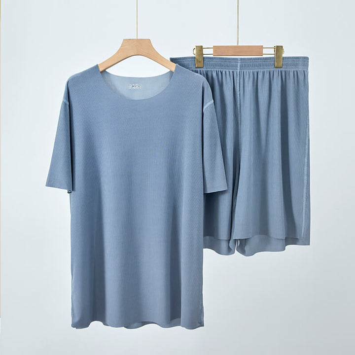 Men's Cool Comfort Pajamas Loungewear Set: Short-Sleeved Top and Shorts - AIGC-DTG