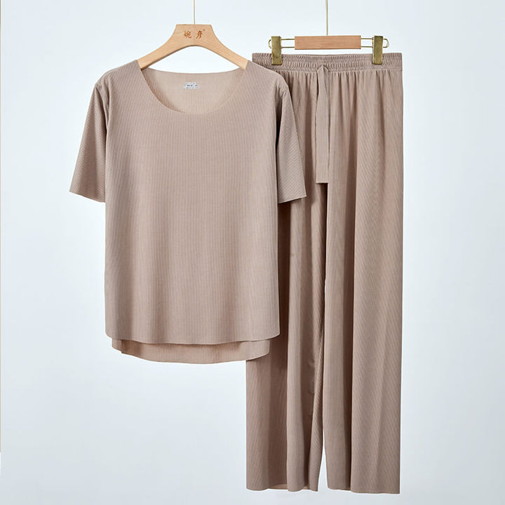Women's Cool Comfort Pajamas Loungewear Set: Short-Sleeved Top and Pants - AIGC-DTG