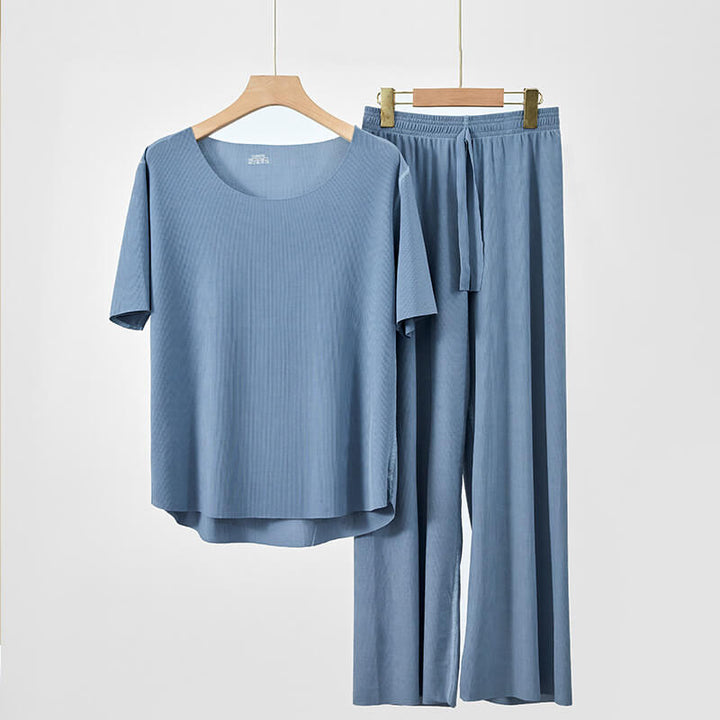 Women's Cool Comfort Pajamas Loungewear Set: Short-Sleeved Top and Pants - AIGC-DTG