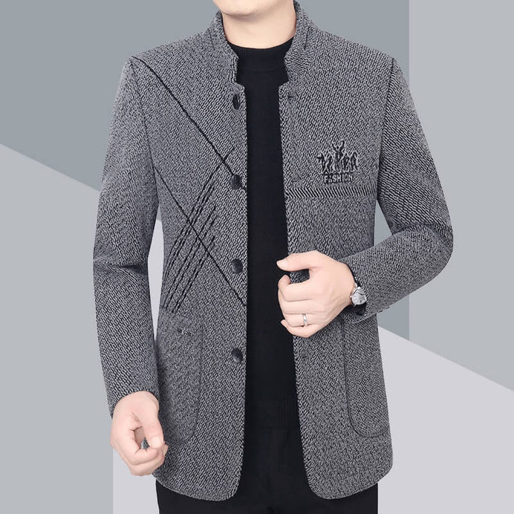 Men's Woolen Coat Jacket with Stand Collar Casual Spring Outwear - AIGC-DTG