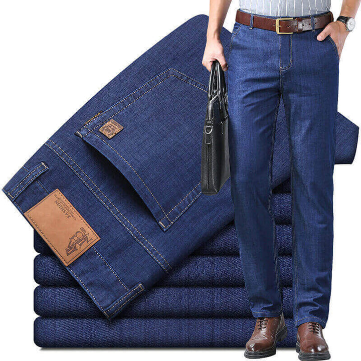 Men's Elastic Ultra-Thin Jeans Breathable Straight Leg Business Casual Jeans - AIGC-DTG