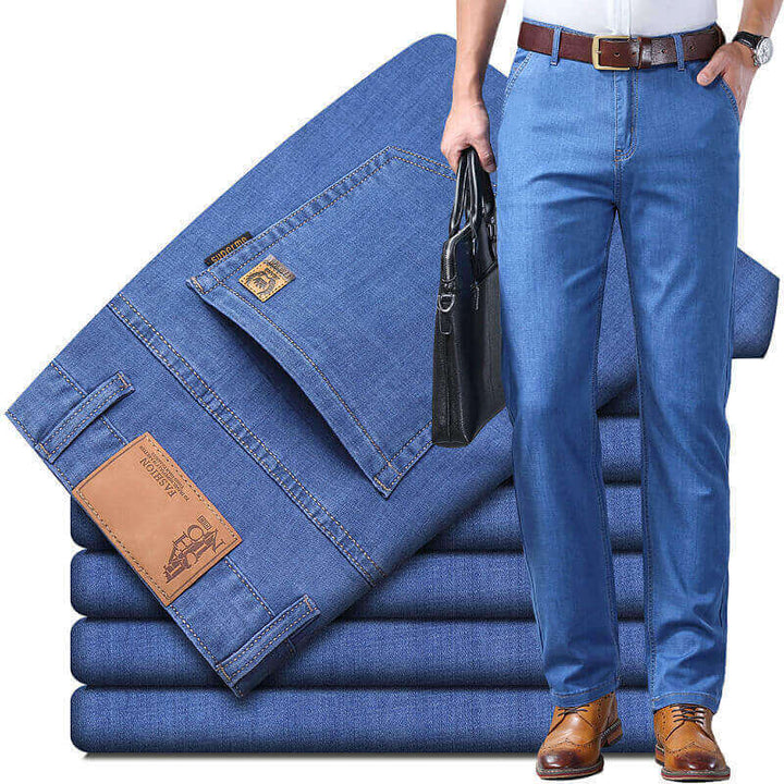 Men's Elastic Ultra-Thin Jeans Breathable Straight Leg Business Casual Jeans - AIGC-DTG