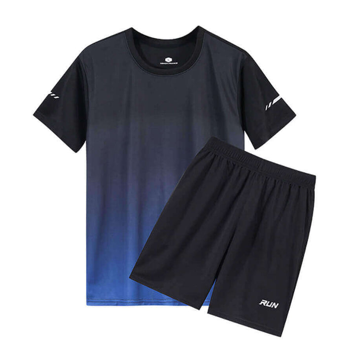Men's Gradient Color Quick-Dry Short Sleeve TShirts Shorts Running Sports Set - AIGC-DTG