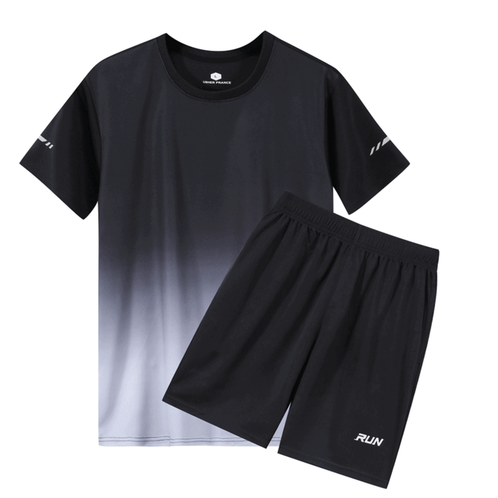Men's Gradient Color Quick-Dry Short Sleeve TShirts Shorts Running Sports Set - AIGC-DTG