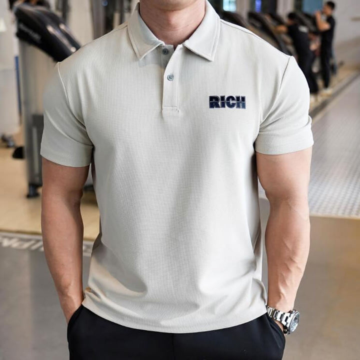 Men's Short Sleeve Polo T-Shirt Casual Shirts with Letter Printed - AIGC-DTG