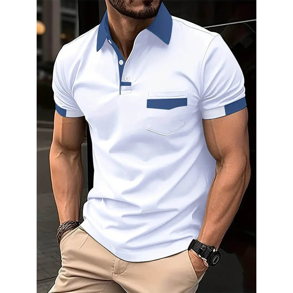 Men's Color Block Polo Shirt with Pocket Golf Polo