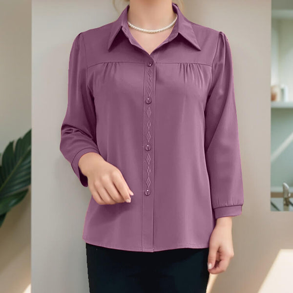 Women's 3/4 Sleeve T-Shirts Elegant Polo Collar Solid Color Blouse
