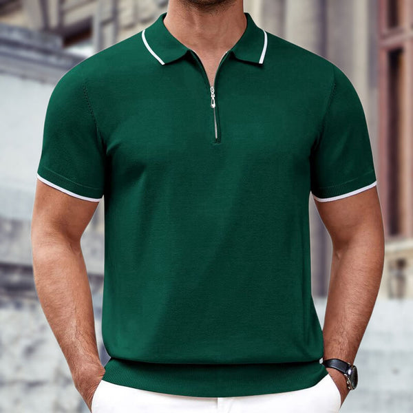Men's Zipper Polo Shirt Casual Knit Short Sleeve Polo T Shirt