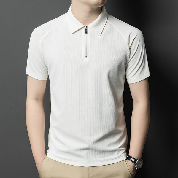 Men's Zipper Polo Short Sleeve Polo T-Shirt Summer T-Shirts