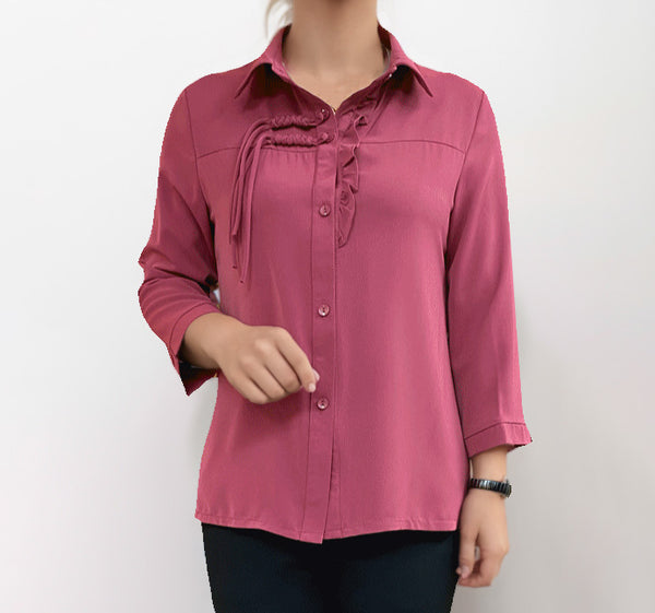 Women's Elegant Polo Collar 3/4 Sleeve T-Shirt Blouse