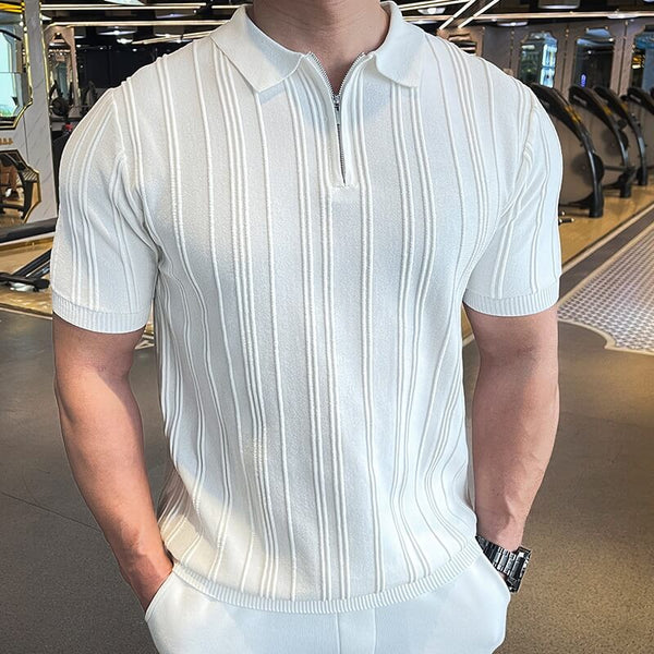 Men's Zipper Knit Polo Shirt Short Sleeve Polo T-Shirt