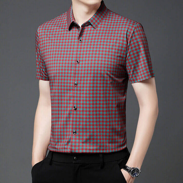 Men's Plaid Shirt Non-iron Short Sleeve Checkered Shirt