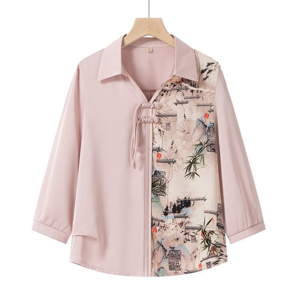 Women's 3/4 Sleeve T-Shirts Print Top Elegant Silk Blouse