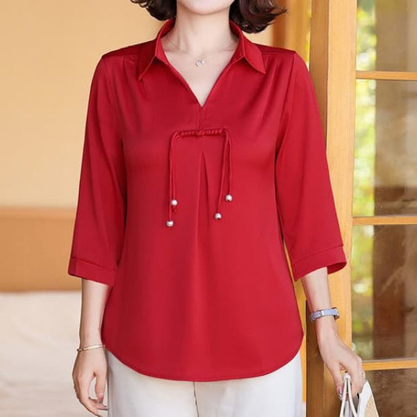 Women's 3/4 Sleeve T-Shirts Elegant Silk Blouse Solid Color