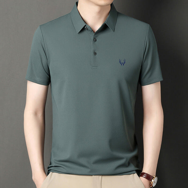 Men's High-End Short Sleeve Ice Silk Loose Fit Polo Shirt