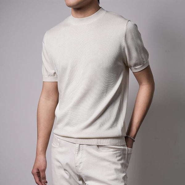 Men's Knit T-Shirt Short Sleeve Solid Color Elastic Shirt