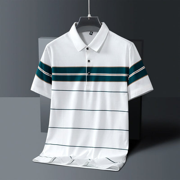 Men's Summer Short Sleeve Striped Cotton Polo Shirt