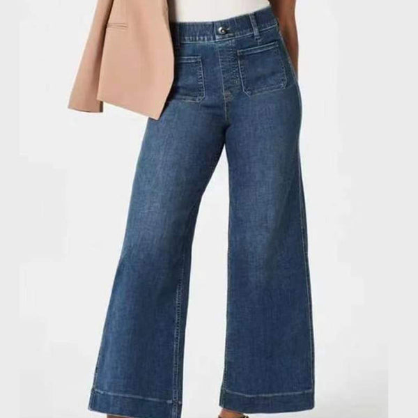 Tummy Control Cropped Wide-Leg Jeans For Women