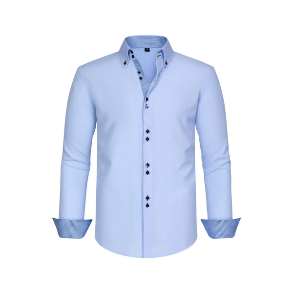 Men's Elastic Polka Dot Colorblock Double-Breasted Shirt Business Shirt