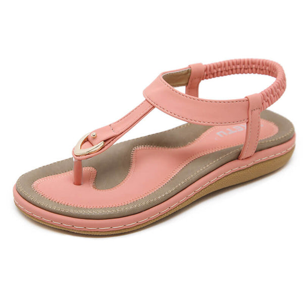 Women's Flat Sandals Elastic Ankle Strap Comfy Beach Sandals
