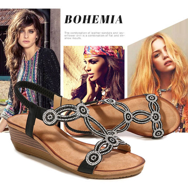 Women's Bohemian Rhinestone Sandals Chic Wedge Sandals