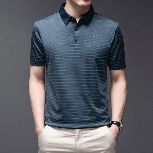 Men's Summer Breathable Striped Short Sleeve Polo Shirt