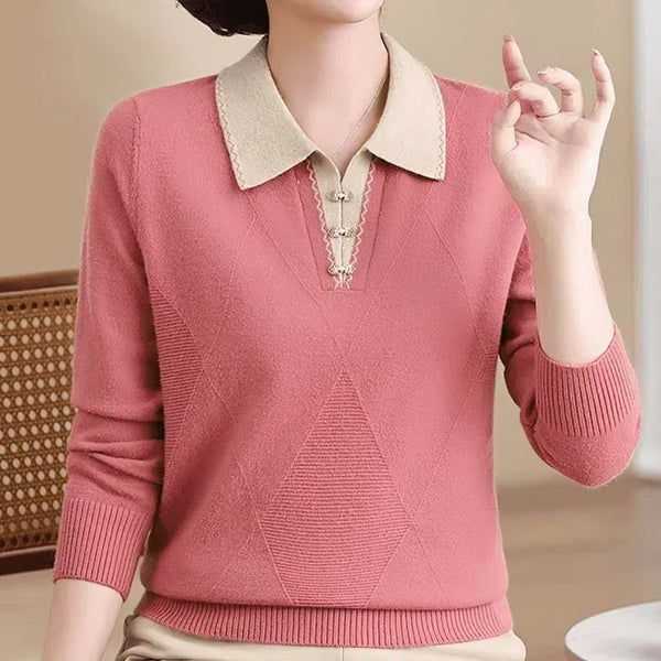 Women's Long Sleeve Fashionable Elegant Knit Sweater Top