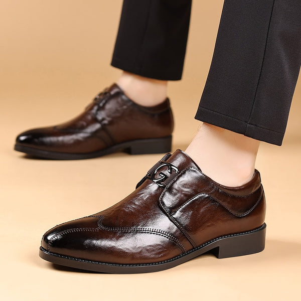 Men's Slip-On Embroidered Pointed Toe Leather Dress Shoes